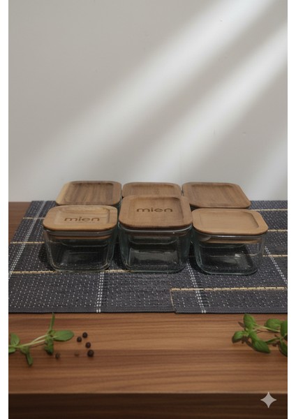 Vakumlu Cam Saklama Kabı 8'li Set - Akasya Kapaklı Kahvaltılık (4 Adet Kare 4 Adet Dikdörtgen)