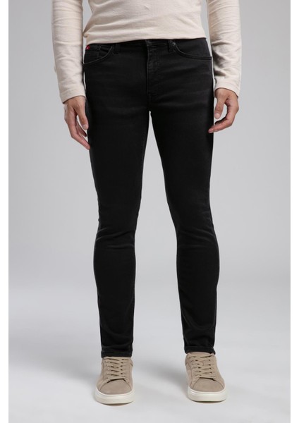Jeff Normal Bel Dar Kesim Çok Dar Paça Siyah Erkek Jean Pantolon