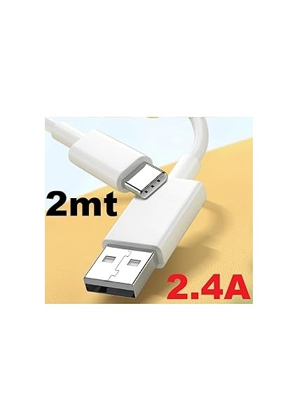 Xıaomi Uyumlu Type C Şarj ve Data Kablosu 2 Metre 2.4A 2.4 Amper Beyaz fiyatları