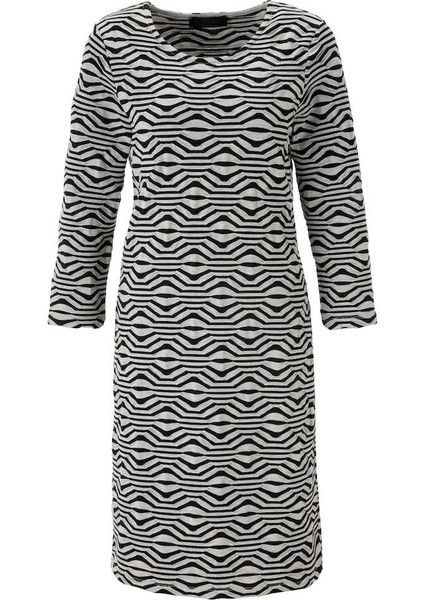 Kadın Büyük Beden Gri-Siyah, Bisiklet Yaka Desenli Elbise 65N39206 fırsatları