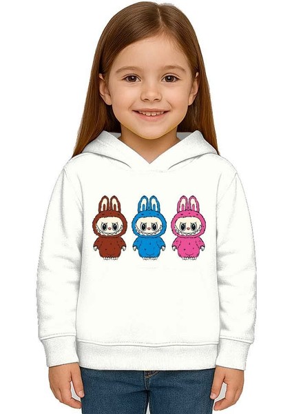 Unisex Baskılı Çocuk Swaetshirt Labubu Baskılı Kapüşonlu 3 Iplik Şardonlu modelleri