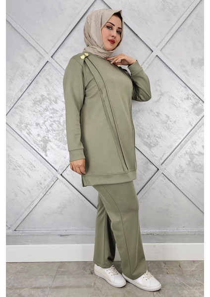 Kadın Düğme Detaylı Nervür Dikim Tesettür Takım fiyatları