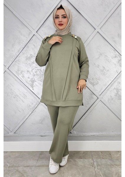 Kadın Düğme Detaylı Nervür Dikim Tesettür Takım modelleri