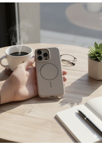 Apple Iphone 16 Pro Uyumlu Magsafe Özellik Bej Rengi Ince Koruyucu Kılıf