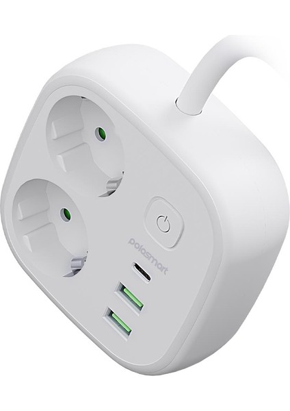 MP23 2 Prizli Uzatma Kablosu 2 USB + Type-C Çıkışlı 2 Metre Akım Korumalı Beyaz fiyatları