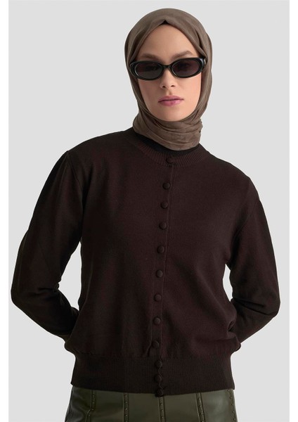 Düğme Detaylı Basic Hırka 25KD7012 Siyah