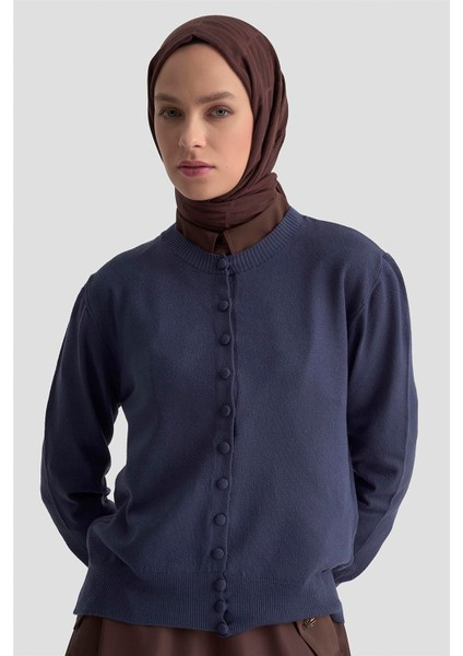 Düğme Detaylı Basic Hırka 25KD7012 Indigo