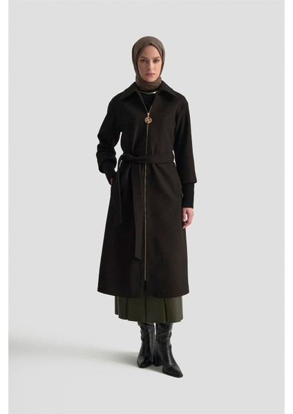 Ribanalı Kaşe Manto 25KT1709 Siyah modelleri