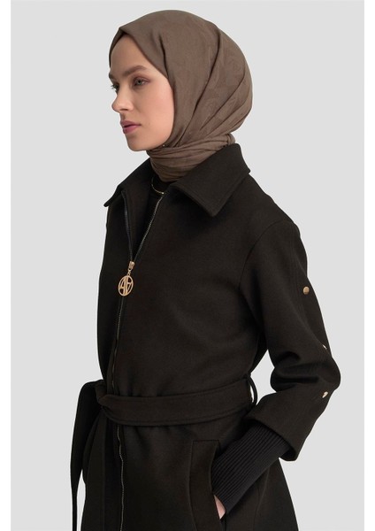 Ribanalı Kaşe Manto 25KT1709 Siyah fırsatları