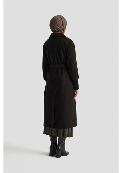 Ribanalı Kaşe Manto 25KT1709 Siyah indirimleri