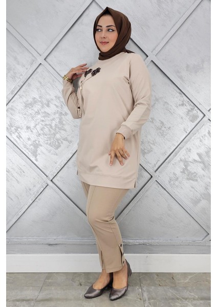 Kadın Dikme ve Bağucu Detaylı Tesettür Tunik