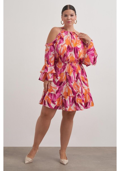 Pencere Detaylı Volanlı Elbise