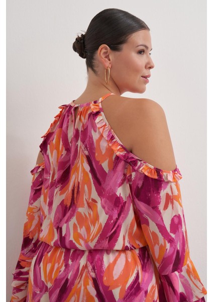 Pencere Detaylı Volanlı Elbise