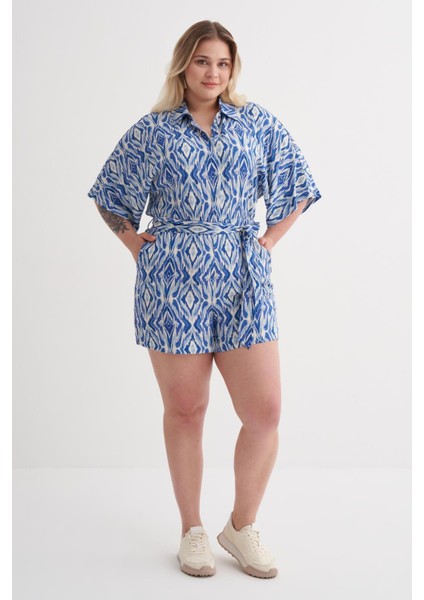 Beli Lastikli Kuşaklı Kısa Tulum