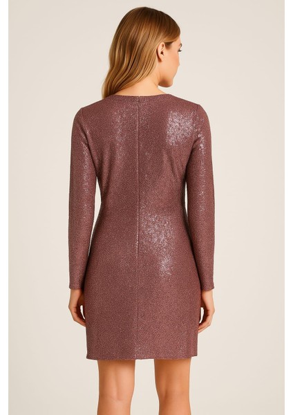 Kadın Büyük Beden Pudra, V Yaka Pullu Abiye Elbise 65N39201 indirimleri