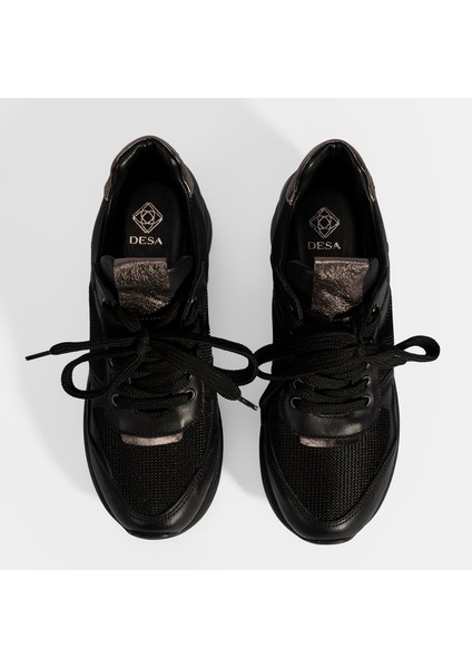 Kadın Siyah Bağcıklı Dolgu Topuklu Spor Ayakkabı