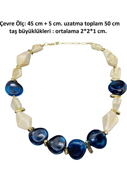 Parlement Mavisi ve Krem Renk; Uzatma Ile 50 cm Kolye Uznluğu; Şık Tasarım,bohem Tarz Ötesi Akrilik Esaslı Kolye (KOD2872) fiyatları