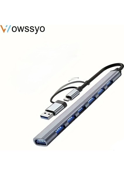 7'nin 2'si Usb 3.0+Usb 2.0 Çoğaltıcı Hub Çoklayıcı CE Sertifikalı Lisanslı 7 Port Hızlı Sağlam Metal Orjinal