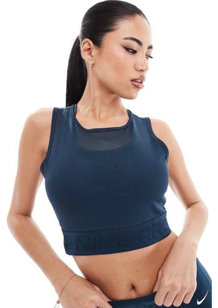 Pro Women's Mesh Tight Fit Tank Top Kadın Transparan Spor Bustiyer Petrol Mavisi