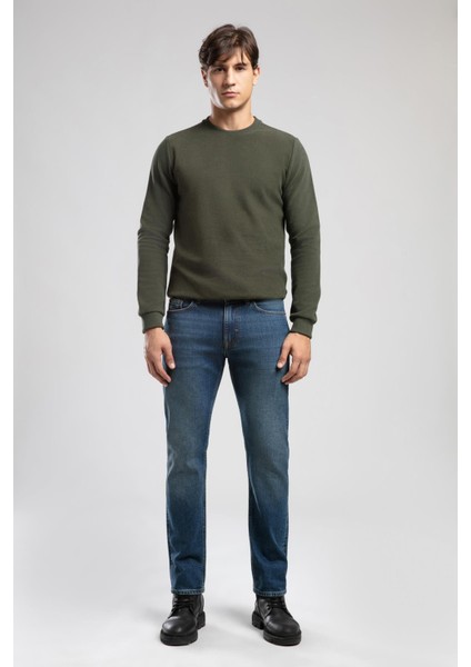 Harry Orta Bel Düz Kesim Düz Paça Erkek Jean Pantolon Hancock Mid Blue