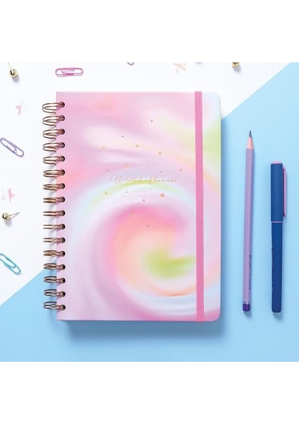 A5 Spiralli Süresiz Renkli Planlayıcı Ajanda Motivasyon Sayfalı Soyut