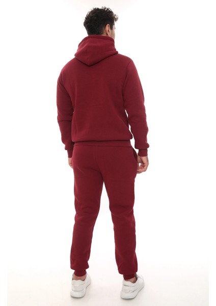 Bordo Şık Içi Polarlı Erkek Eşofman Takımı Paça Lastikli Cepli Kapüşonlu Nakış Detaylı Compact Takım fiyatları