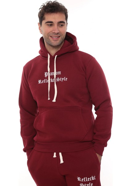 Bordo Şık Içi Polarlı Erkek Eşofman Takımı Paça Lastikli Cepli Kapüşonlu Nakış Detaylı Compact Takım modelleri