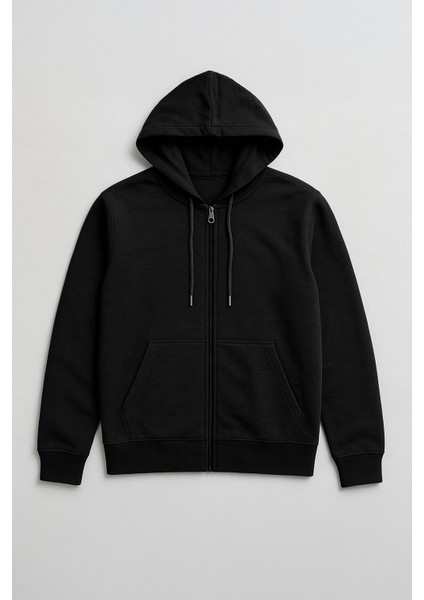 Erkek Fermuarlı Kapüşonlu Cepli Siyah Sweatshirt fiyatları