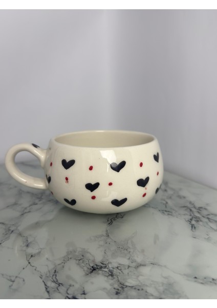 Seramik El Yapımı Siyah Kalpli Bardak | Yelkovanstudio fiyatları