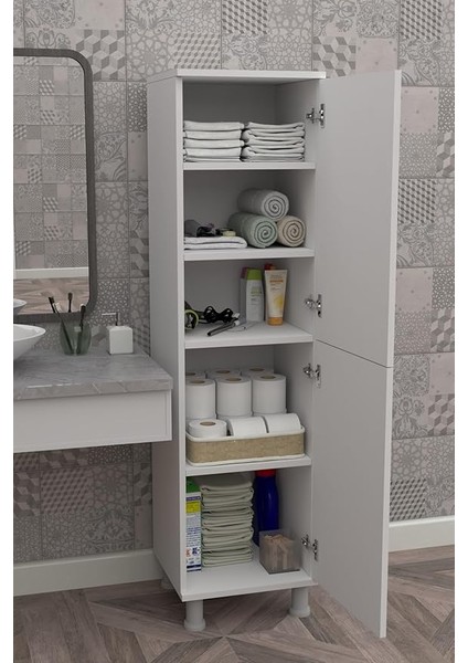 Mobilya Çok Amaçlı Kapaklı Raflı Mutfak Balkon Kiler Banyo Erzak Dolabı