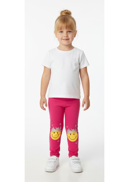 Gülen Yüz Desenli Şardonlu Kız Çocuk Tayt
