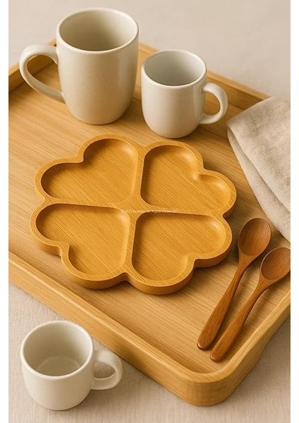 Bambu Sunum Tabağı Çerezlik Doğal Ahşap Şık ve Dayanıklı Sunumluk (Yonca) fırsatları