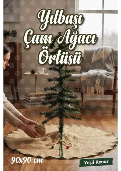 Yılbaşı Çam Ağacı Altı Ayak Örtüsü Overlok Kenarlı Jüt,90 CM-T1515 fiyatları
