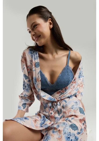 Kadın Sabahlık Bralet Sütyen ve Şort Set, %100 Viskon Kumaş 3'lü Takım fırsatları