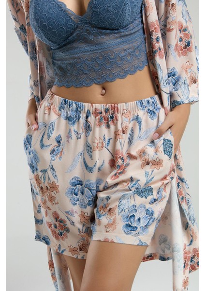 Kadın Sabahlık Bralet Sütyen ve Şort Set, %100 Viskon Kumaş 3'lü Takım indirimleri