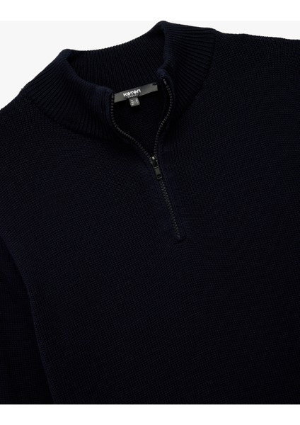 Pamuklu Uzun Kollu Yarım Fermuarlı Triko Kazak