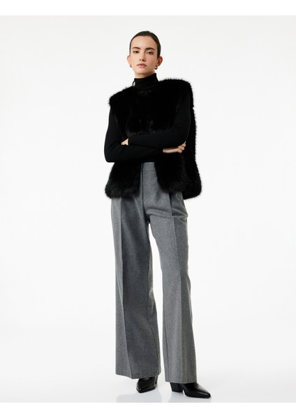 Düğmeli Bisiklet Yaka Kolsuz Suni Kürk Crop Yelek fiyatları