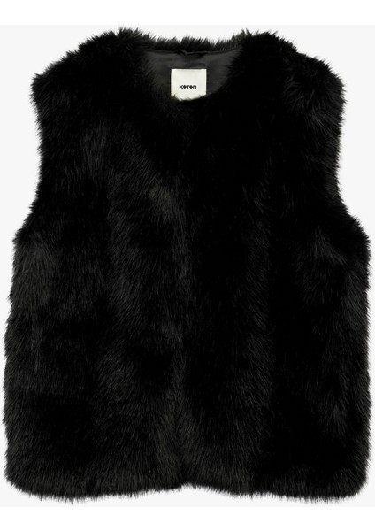 Düğmeli Bisiklet Yaka Kolsuz Suni Kürk Crop Yelek modelleri