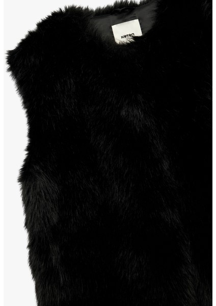 Düğmeli Bisiklet Yaka Kolsuz Suni Kürk Crop Yelek indirimleri