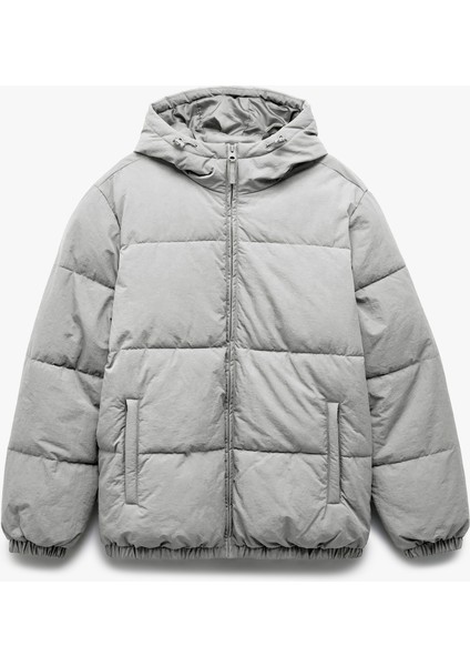 Uzun Kollu Cep Detaylı Fermuarlı Kapşonlu Kışlık Şişme Mont modelleri