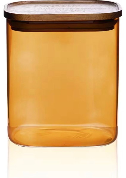 Mia Akasya Dikdörtgen Cam Kavanoz - Amber - 900 ml