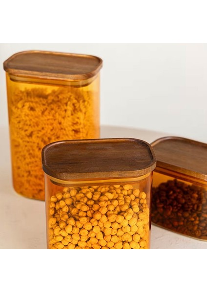 Mia Akasya Dikdörtgen Cam Kavanoz - Amber - 900 ml fiyatları