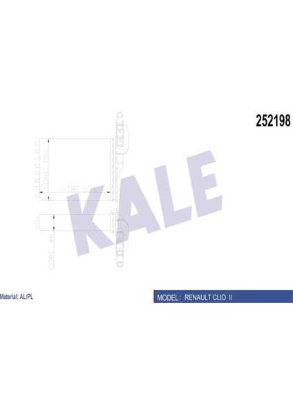 -0585872AL-252198 - Kalorifer Radyatörü Renault Clıo Iı Kangoo 1.2/1.4 16V 1.5dcı 1.9d 98=> (At/mt) Alüminyum Borulu [mekanik] [235X156X40]