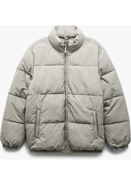 Dik Yaka Cep Detaylı Fermuarlı Kışlık Şişme Mont modelleri