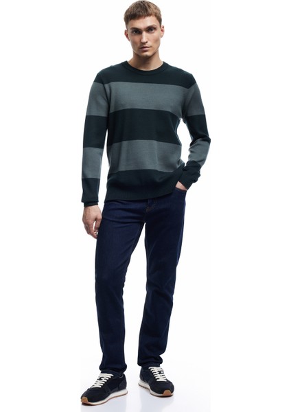 Uzun Kollu Bisiklet Yaka Çizgili Triko Kazak