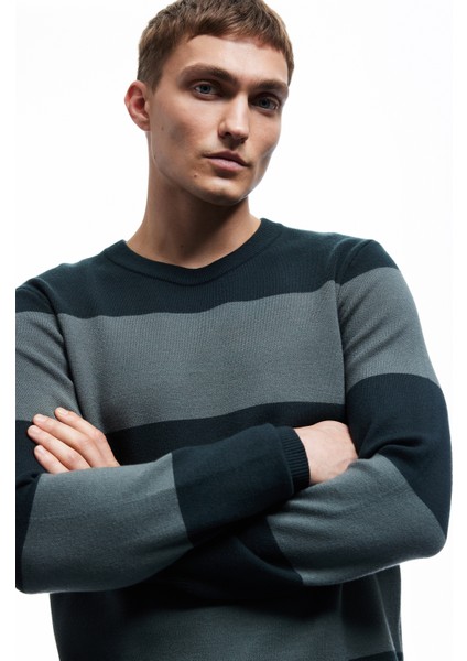 Uzun Kollu Bisiklet Yaka Çizgili Triko Kazak fiyatları