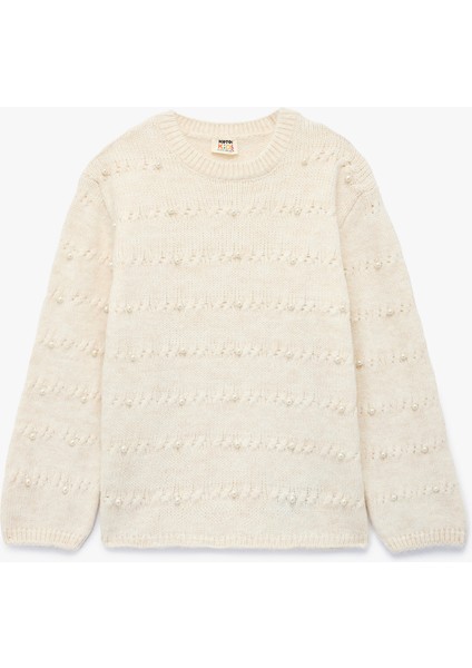 Uzun Kollu Bisiklet Yaka Boncuk Detaylı Triko Kazak modelleri