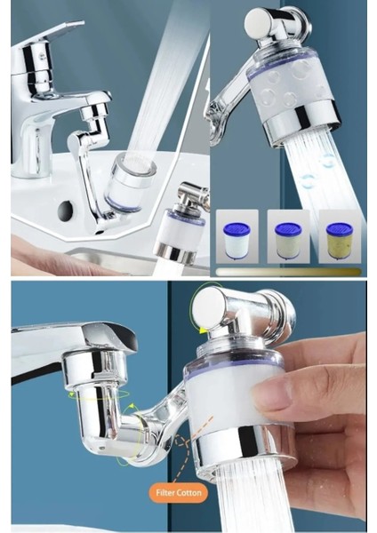 1080° Hareketli Her Yöne Dönebilen Filtreli Kireç Arındırıcılı Mutfak Lavabo Batarya Musluk Başlığı