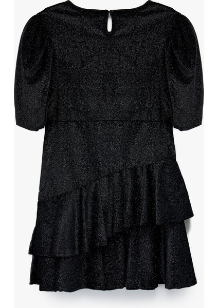 Fırfır Detaylı Kısa Kollu Bisiklet Yaka Simli Elbise fiyatları