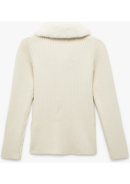 Uzun Kollu Peluş Yaka Viskon Karışımlı Fermuarlı Triko Hırka fiyatları